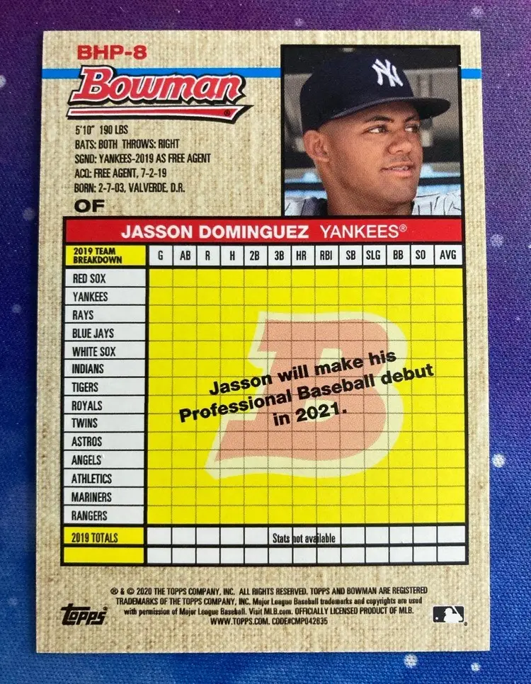 2020 Jasson Dominguez Bowman Heritage Image Variation #BHP-8 NY Yankees