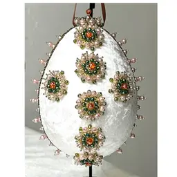 Handmade Vintage Style Push Pin Easter Egg Ornament Pearls Sequins Beads Ribbon 6 in Height
