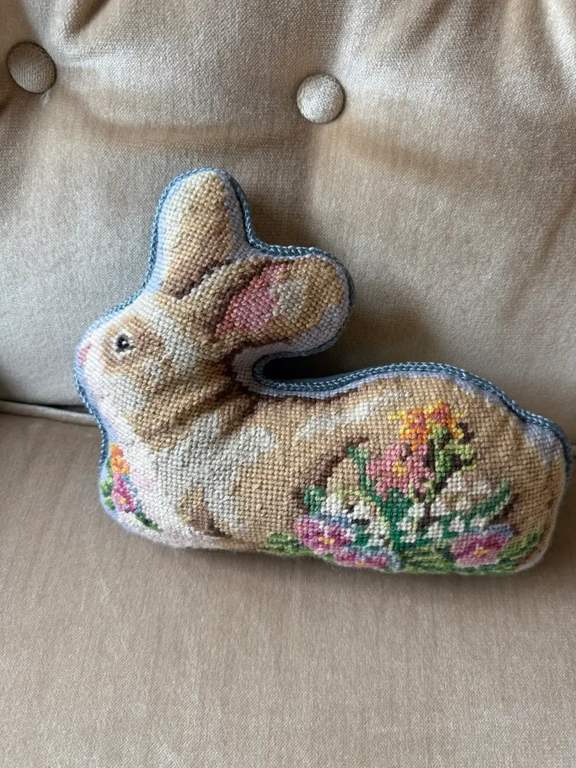 Vintage Lillian Vernon Needlepoint Rabbit Pillow