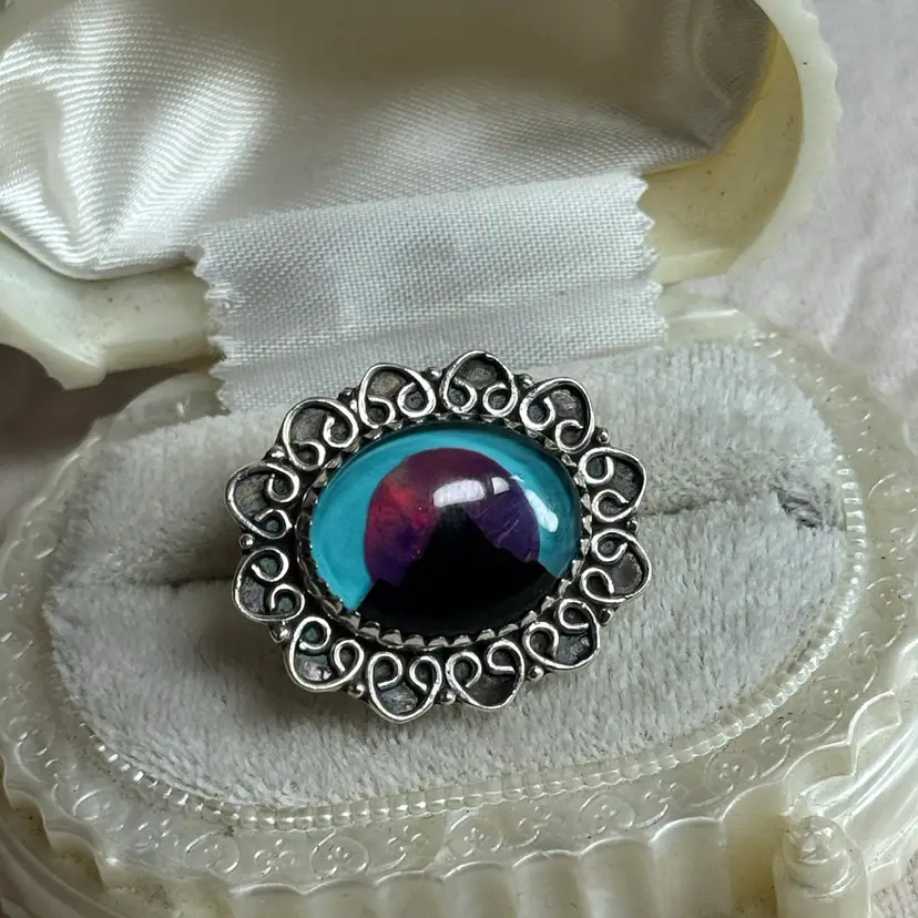 Sterling Silver Aurora Opal Mountain Ring Size 8