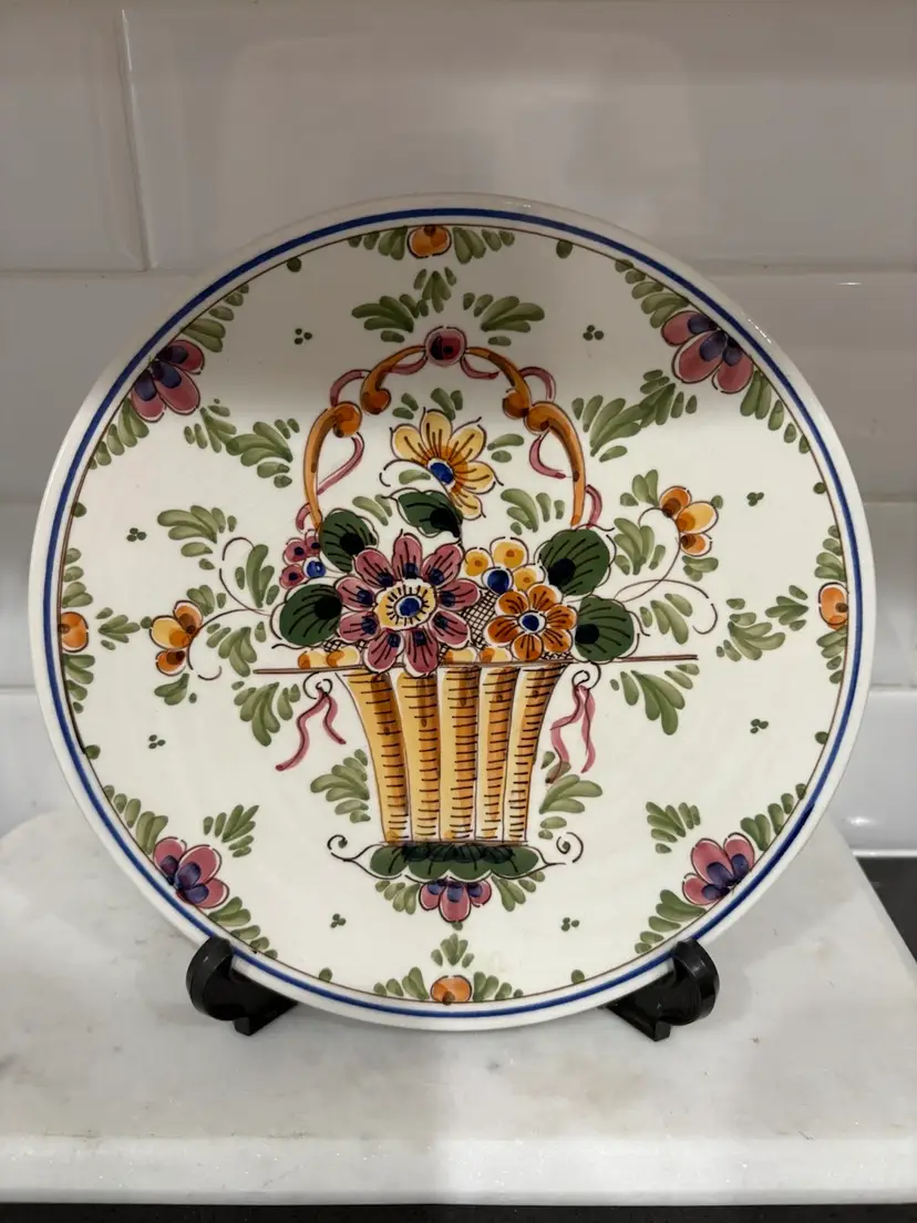 Vintage Or Antique Delft Wall Plate Flowers