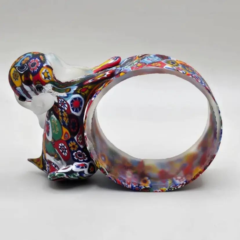 Murano Italy Venetian Glass Millefiori Murrine Cut Cane Single Dog Napkin Ring HTF