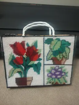 Vintage Granny Core Crochet Purse Handbag Flowers Garden Knit