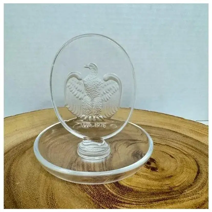 Vintage Lalique Crystal American Eagle Bicentennial Pin Dish. Etched Crystal.