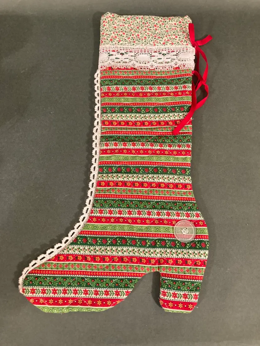 Vintage Handmade Calico Christmas Stocking 