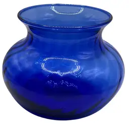 Stunning Vintage Indiana Glass Squat Cobalt Blue Swirl Optic Pattern Vase