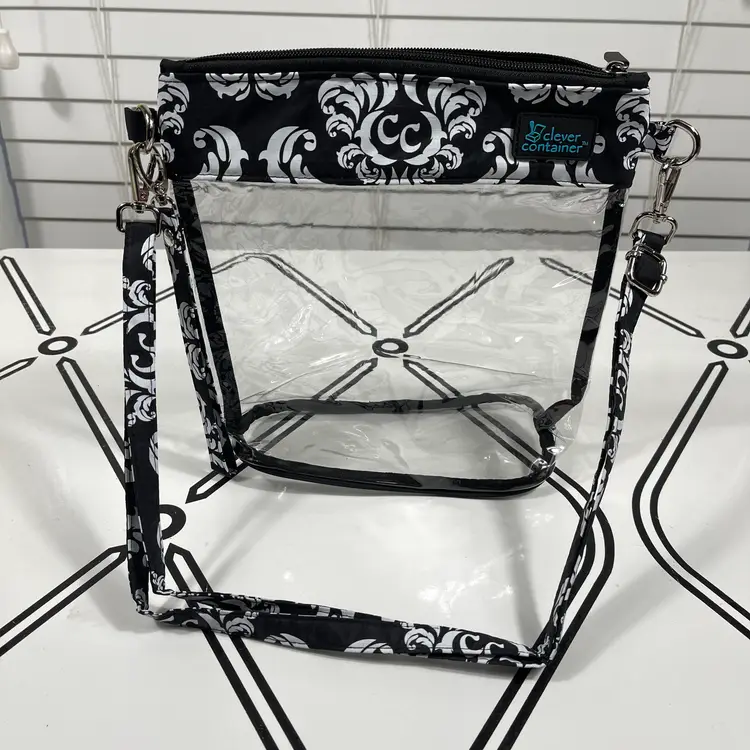 Clear Stadium Travel Crossbody Bag Black White Damask Concert Game Day