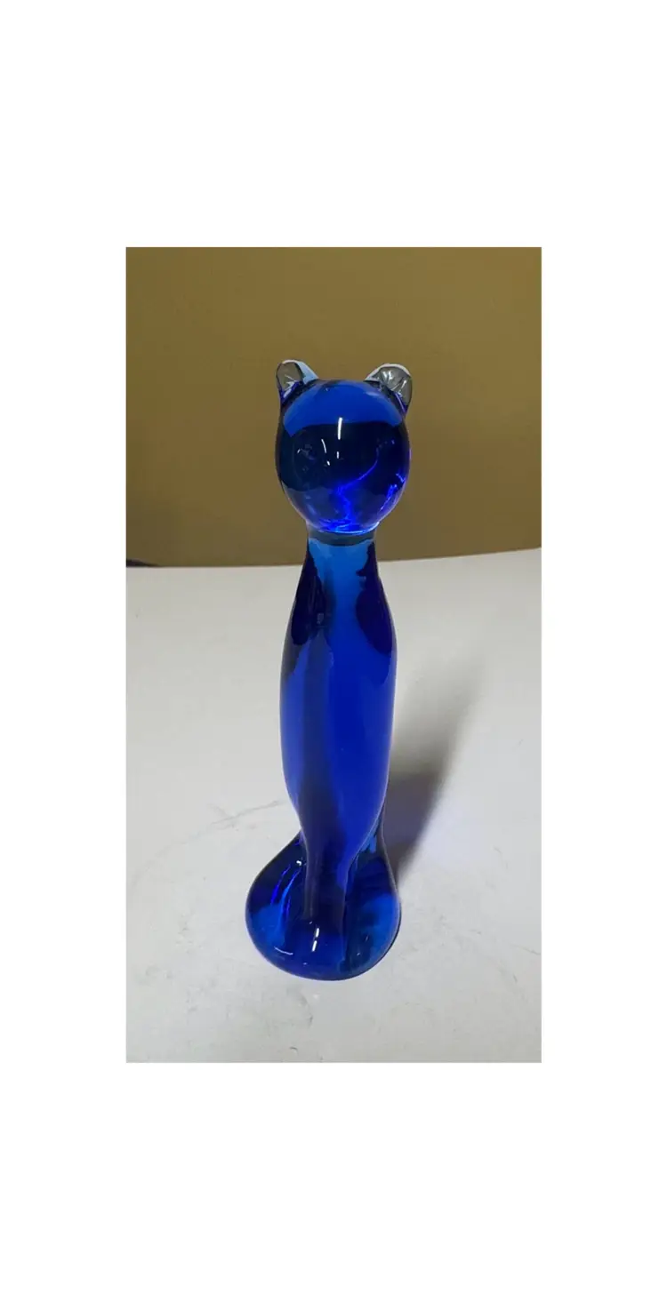 Pilgrim Art Glass Cobalt Blue Sitting Kitty Cat Figurine USA! 5” tall
