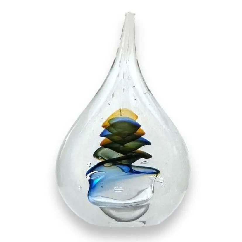 Marian Pyrcak Teardrop Paperweight Glass Art Sculpture Signed MP
