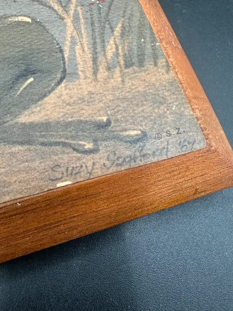 Vintage Adorable Frog Wooden Wall Art Decoupage 6.5”L 5”T Suzy Spafford 1967