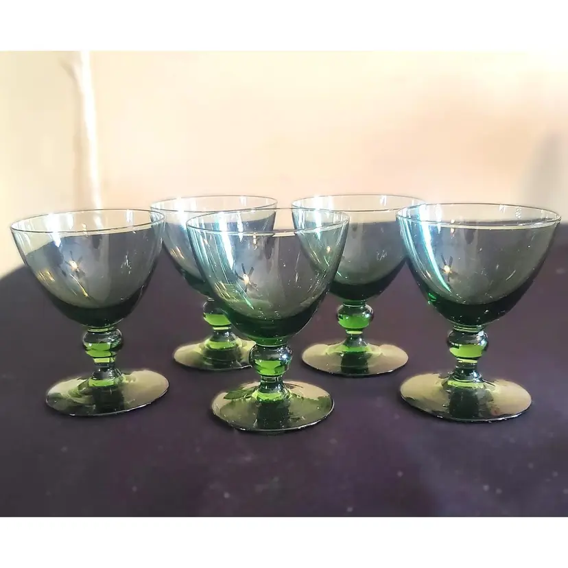 A Glass from the Past!!! 5 Mid Century Modern Cordial Glasses Olive/Avocado Green (Set of 5)