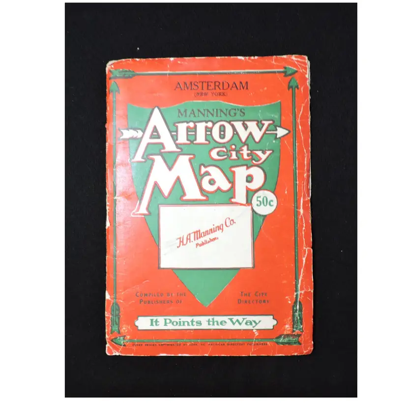 Vintage Manning's Arrow City Map Amsterdam NY Travel Local Cities
