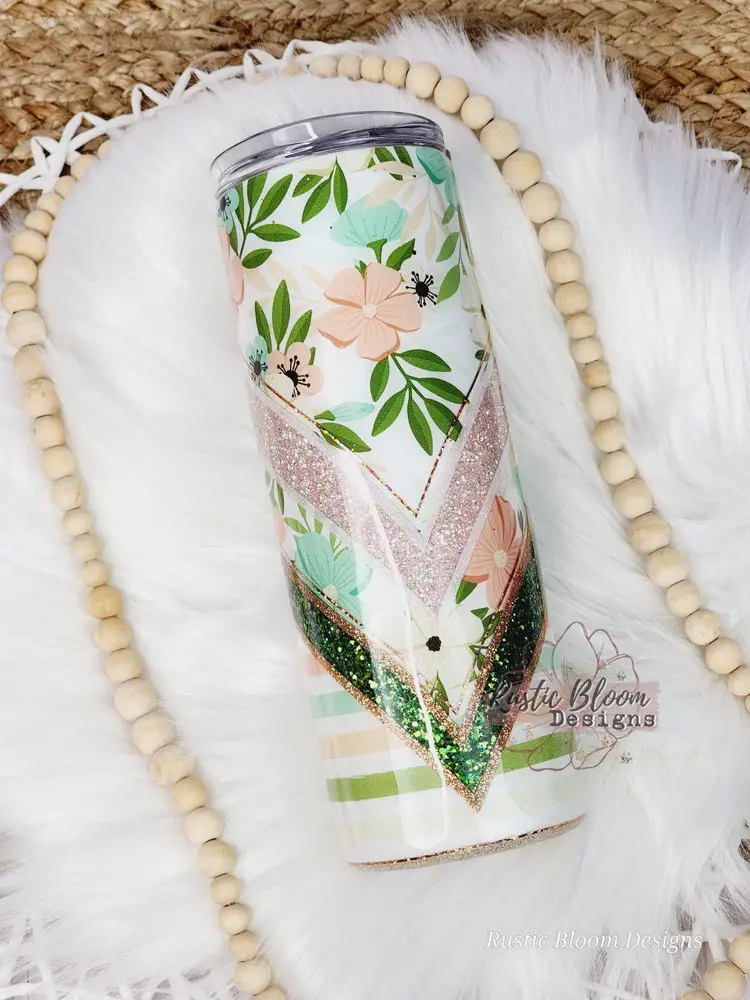 20 Oz Glitter/Floral/Striped Elegant Vsplit Custom Stainless Steel Insulated Tumbler