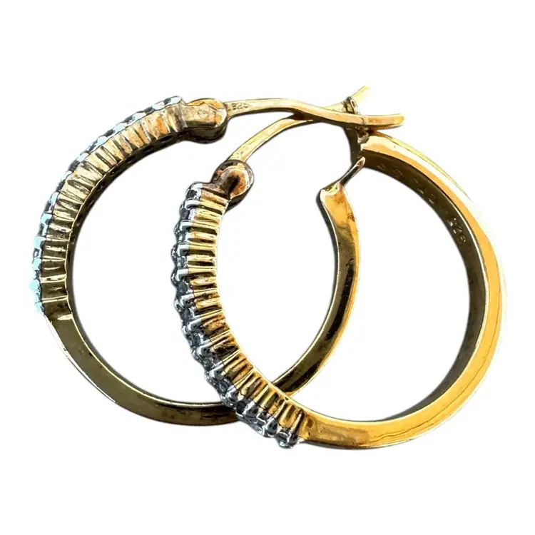 Sterling Silver, Diamond Hoop 20mm Earrings .12 Carat Total Weight