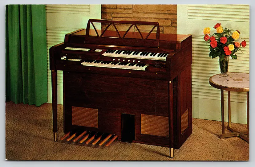 Postcard Gulbransen Transistor Organ Model B-2 Melrose Organ Studio Saugus Massachusetts