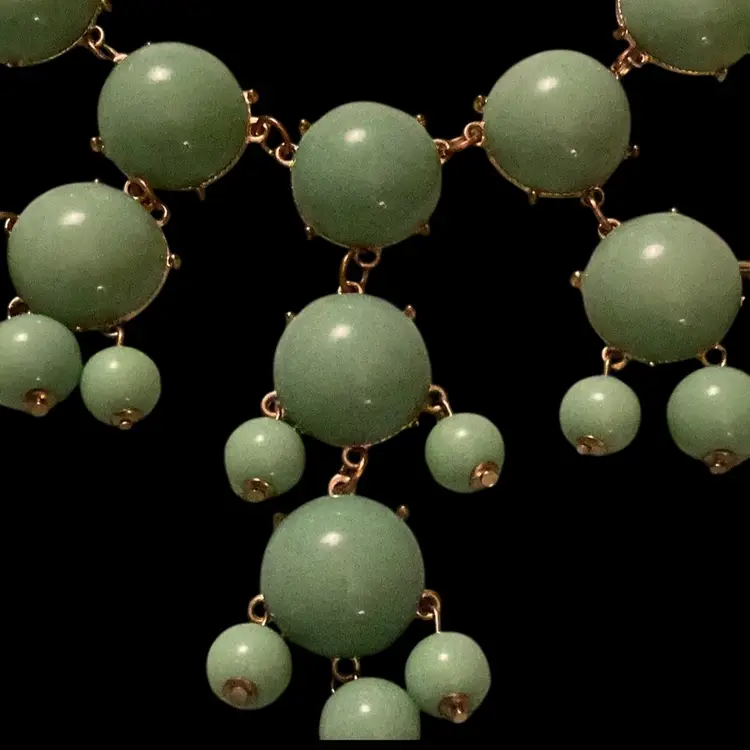 Green Bib Necklace Gold toned