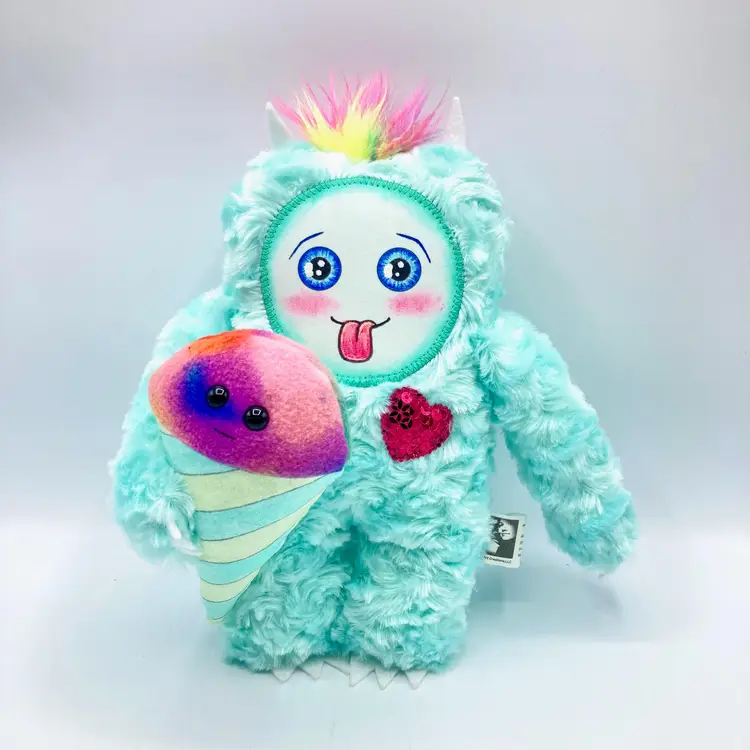 Yeti Sweetheart Handmade Plushie Monster Doll with Snowcone, Soft Faux Fur Stuffed Toy
