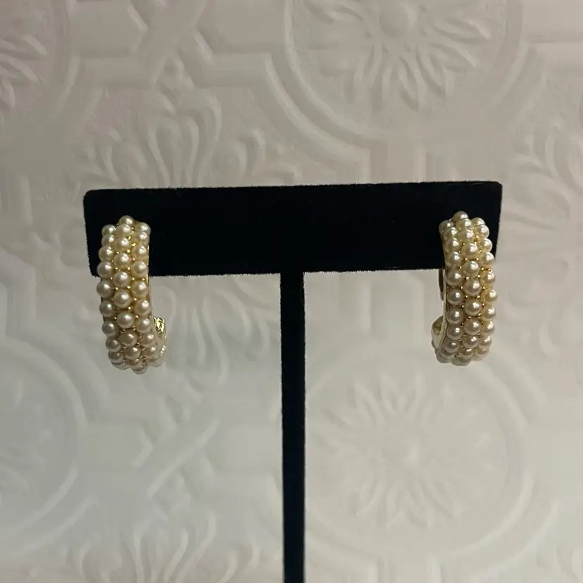 #J73 - Vintage Seed Pearl Clip on Gold Tone Earrings