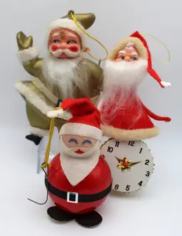 Vintage 1960's-1970's Santa Claus Christmas Ornaments