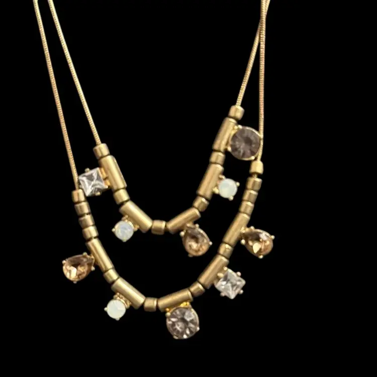 Ann Taylor LOFT Women's Modern Opal Smoke Geo Gemstone Tiered Necklace