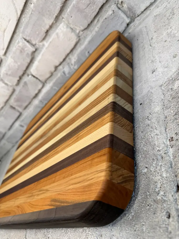 Handmade Indiana Hardwood Cutting Board – Walnut, Maple, Cherry, Ash, Rainbow Poplar & Honey Locust – 22 1/4” x 15 3/4” x 1 3/4”