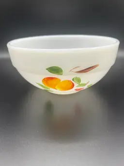 Vintage Fire King Small Bowl Hand Painted Fruit Design Milk Glass