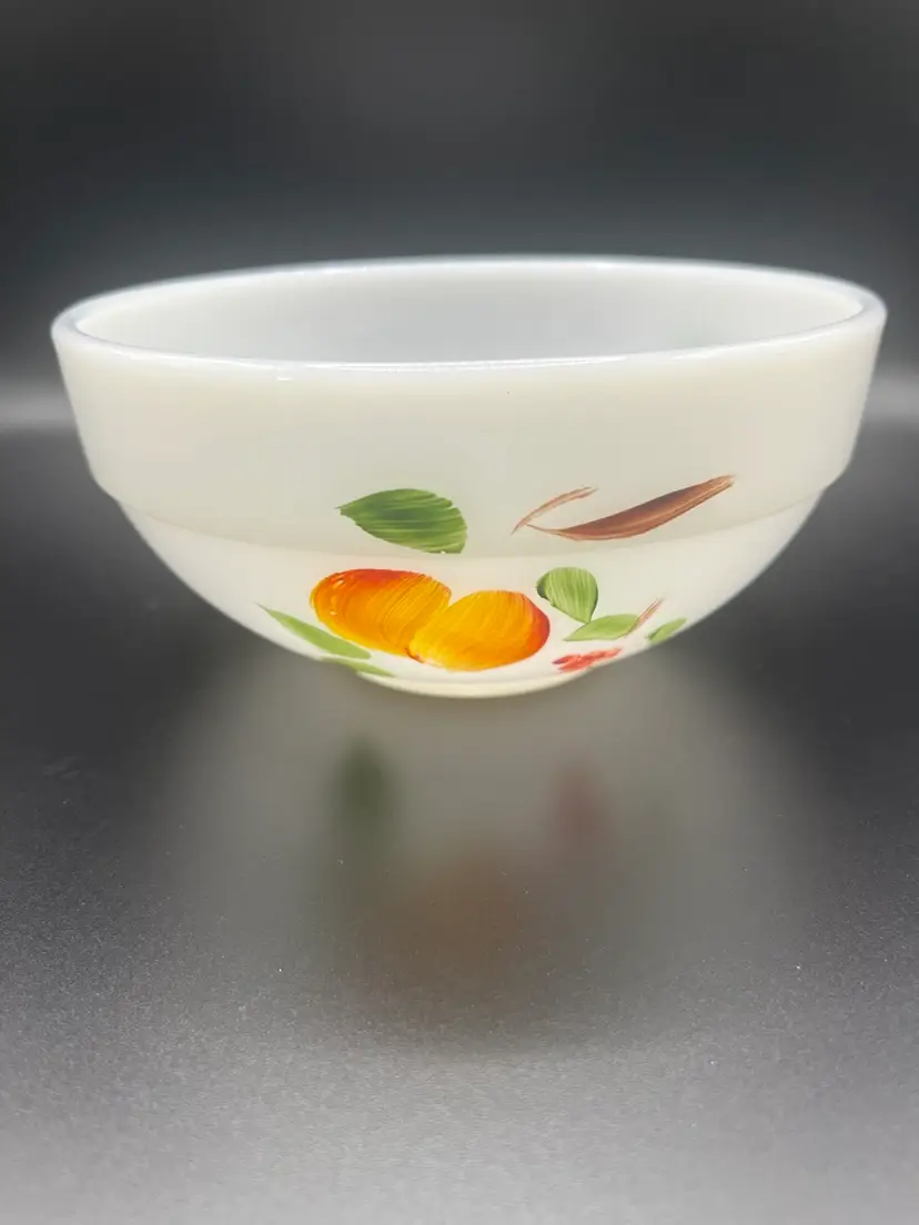 Vintage Fire King Small Bowl Hand Painted Fruit Design Milk Glass