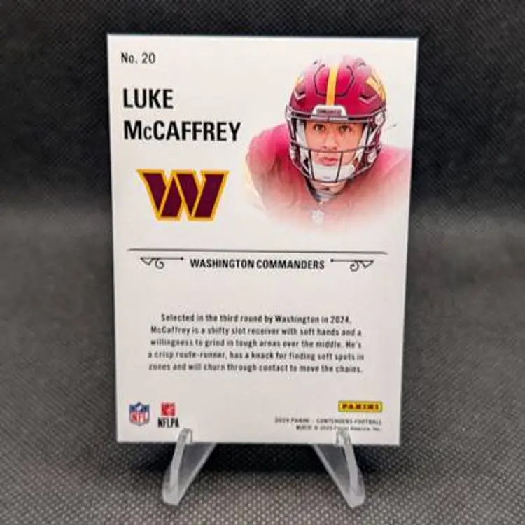 Luke McCaffrey 2024 Panini Contenders Rookie Stallions Red RC #20 - Washington Commanders