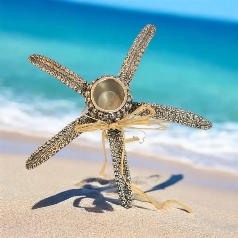 Mud Pie Starfish Metal Taper Candle Holder 6.75”