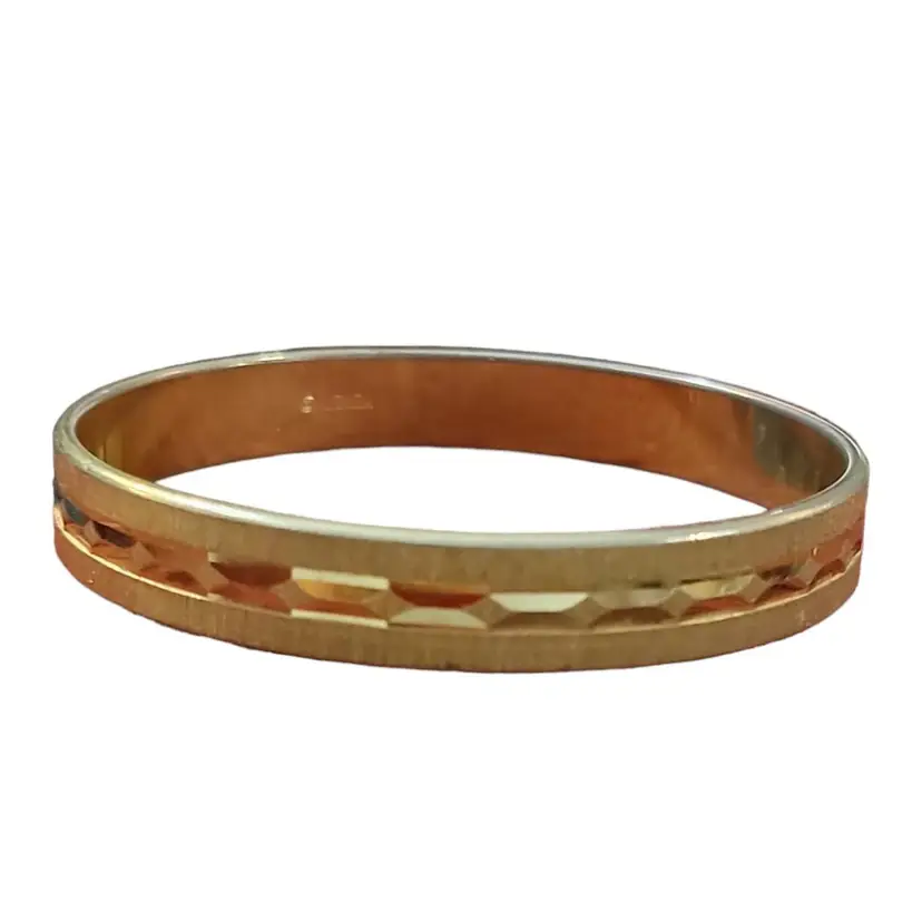 Monet Diamond Cut Bangle Bracelet Brush Tone Gold Signed 7 3/4"