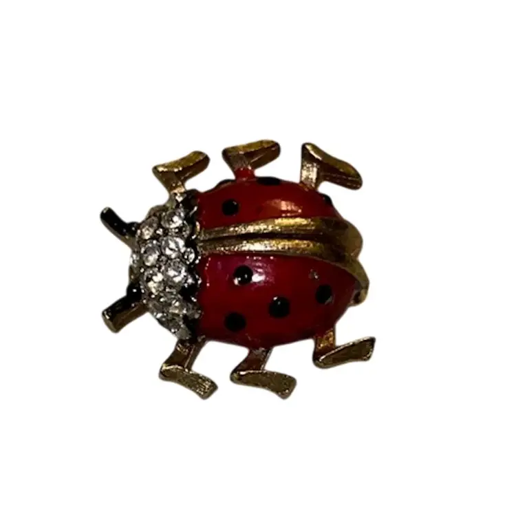 Vintage Ladybug Brooch Enamel & Rhinestone 1”