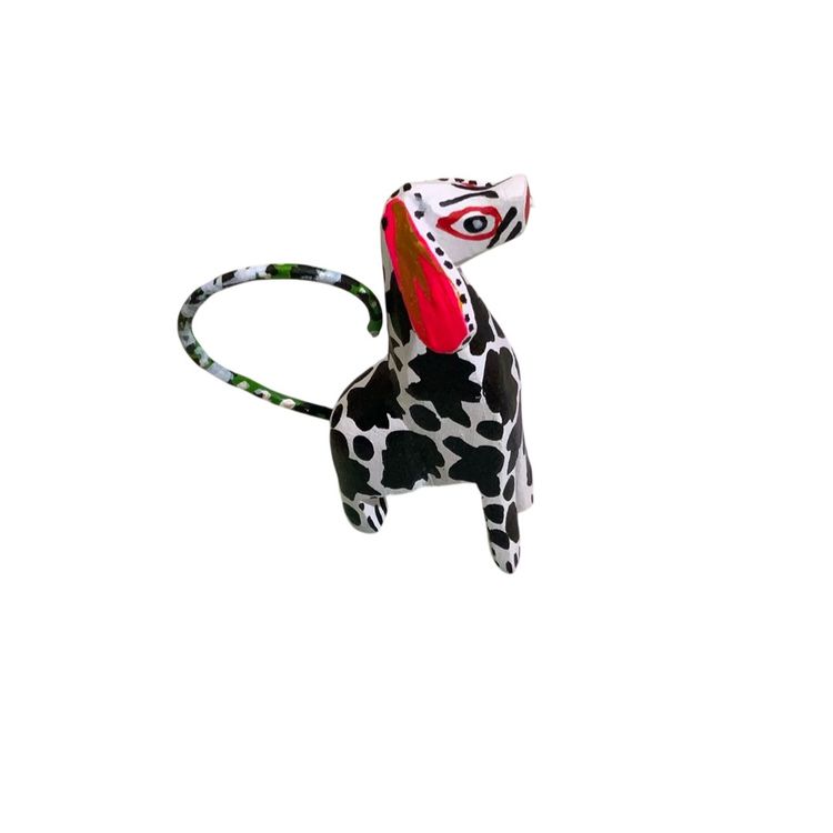 Colorful Hand Carved Wooden Alebrije Dalmatian Puppy Guardian Dog Figurine 2” By 2” Tall Featuring White Base Color Made By Me