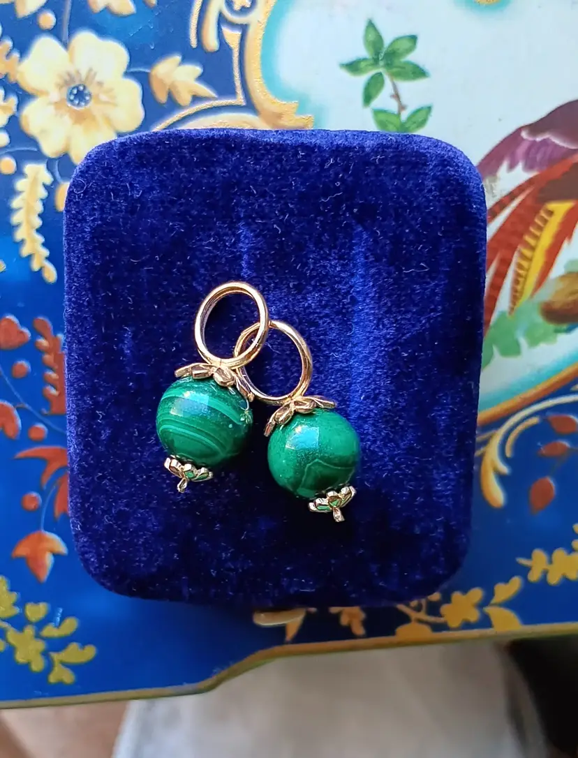 14k Gold Malachite Earring Charms