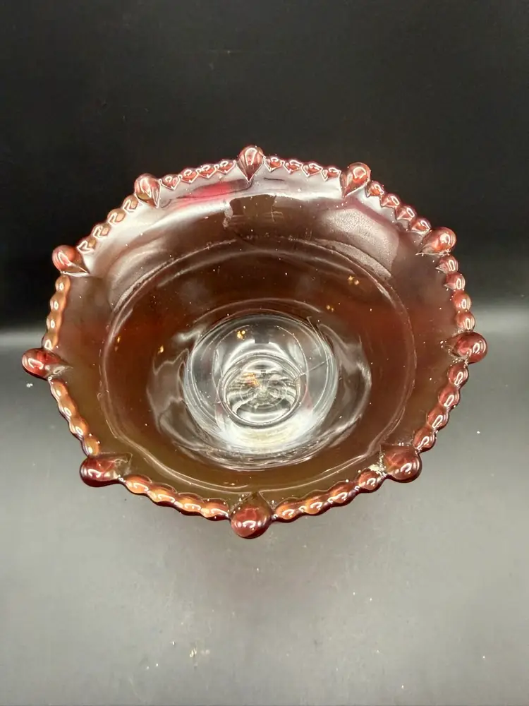 Vintage Ruby-Flashed Glass Compote I Scribed "Mother 1947"