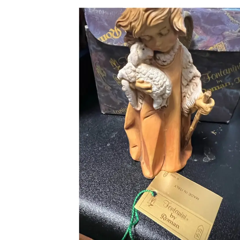 Child With Lamb- Vintage Fontanini Heirloom Collection Religious/Nativity figure, hand-painted resin. Bagni di Lucca, Italy , Original Box