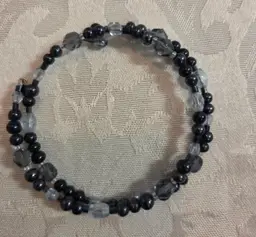 Vintage Wrap Bracelet with Black, Smoke, and Light Gray Plastic Beads