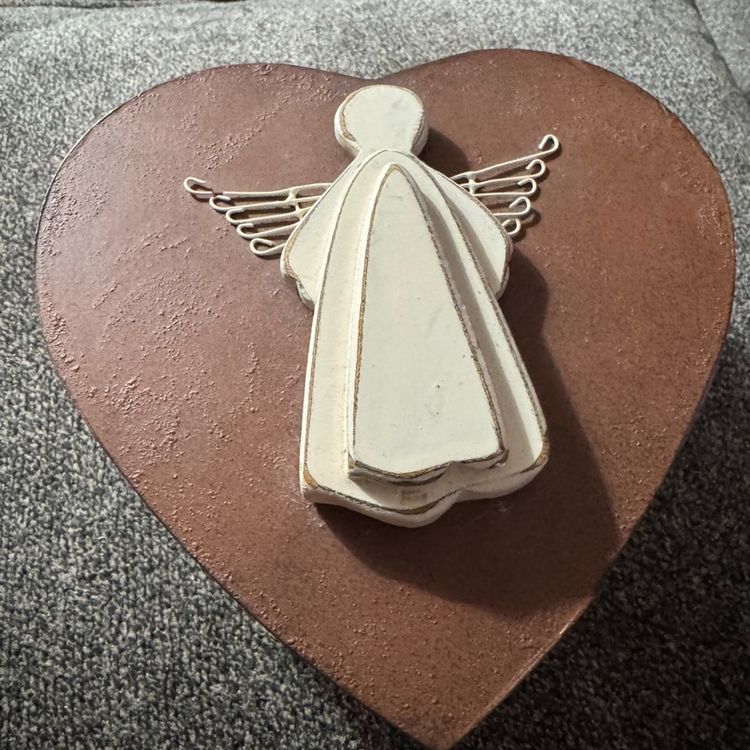 Heart-Shaped Distressed Farmhouse Wooden Angel Trinket Box
