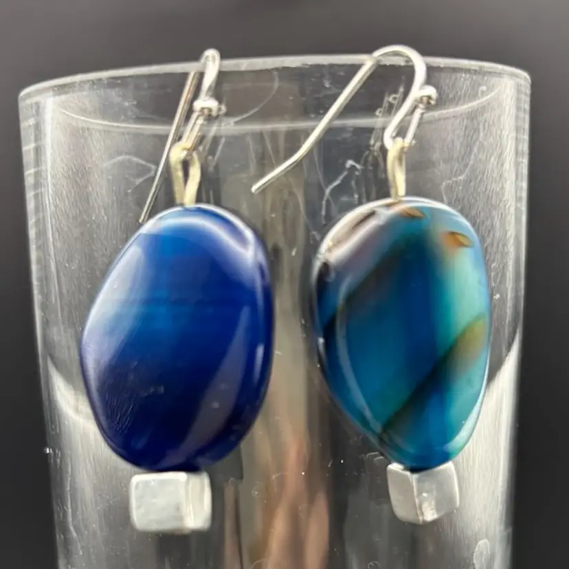 Blue Agate And Aluminum Bead Earrings, sterling ear wires
