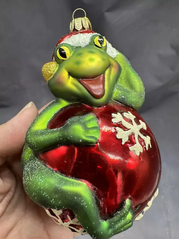 Polonaise Art Glass FROG Ornament Retired By Komozia For Kurt Alder #Christmas