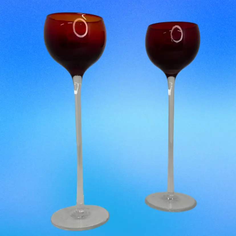 BARWARE Set Of 2 RED Cordial Goblets Made ‘In The Style Of Koloman Moser’ GLOWY