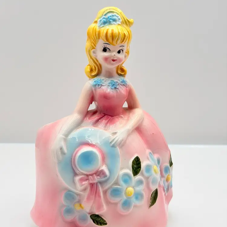 Nancy Pew Vintage Ceramic Pink Dress Blonde Girl Planter