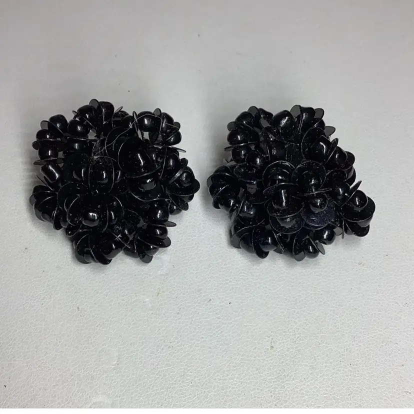 Black Beaded Clipon Earrings 3/4” Older