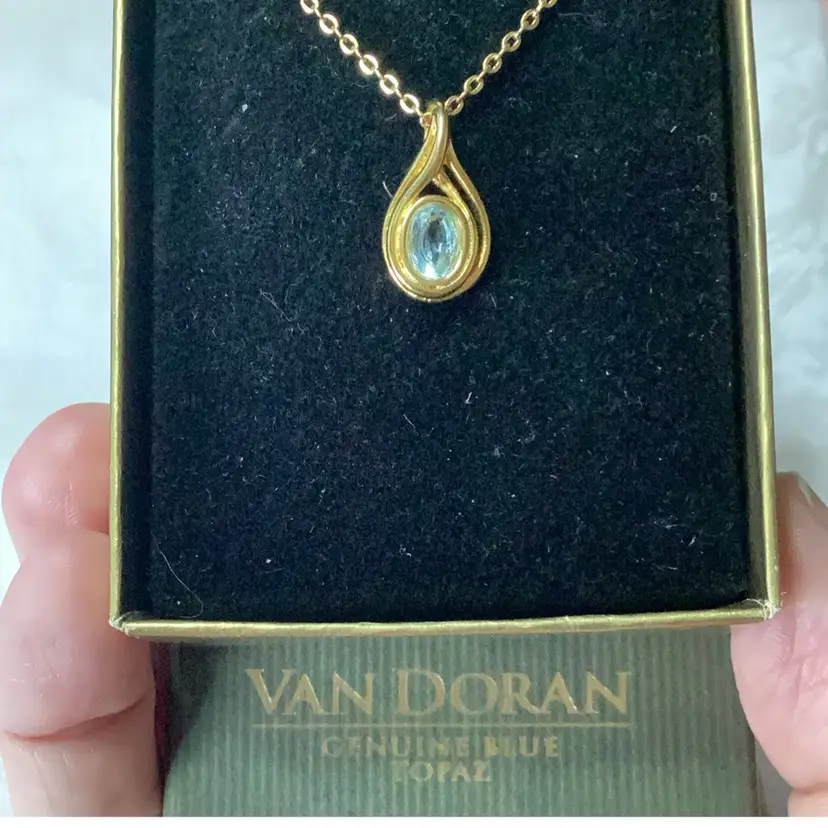 Van Doran Genuine Blue Topaz Gold Plated Necklace In Box