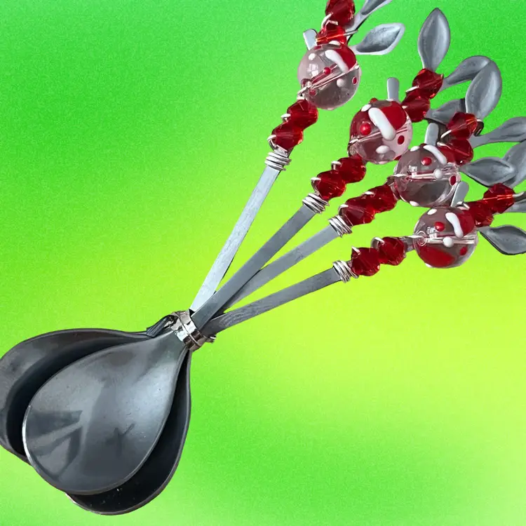 Santa’s Hat Fused Glass Bead Decorated Spoons