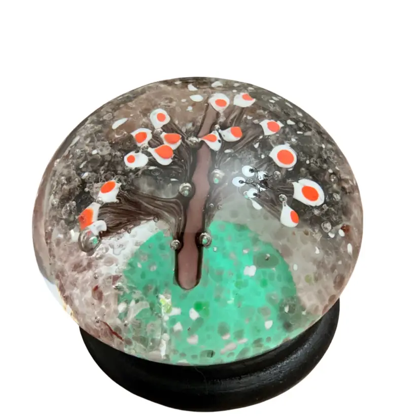Vintage Blooming Tree Art Glass Paperweight 2” X 3”