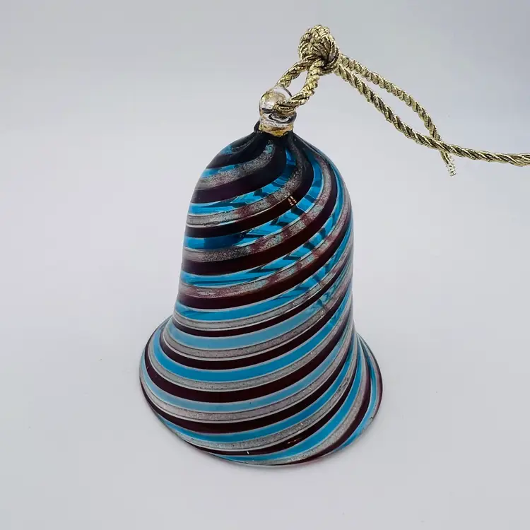 Beautiful Murano Glass Striped Bell Ornament 3”