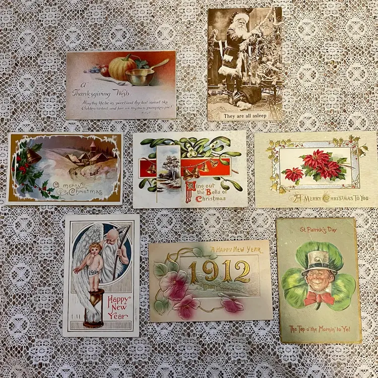 Antique Holiday Lot of Postcards Thanksgiving Christmas New Year Saint Patrick’s