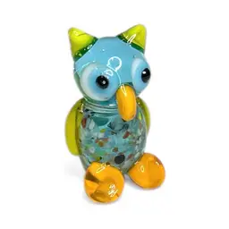 Mini Handblown Multicolor Owl Art Glass Figurine And Christmas Stocking