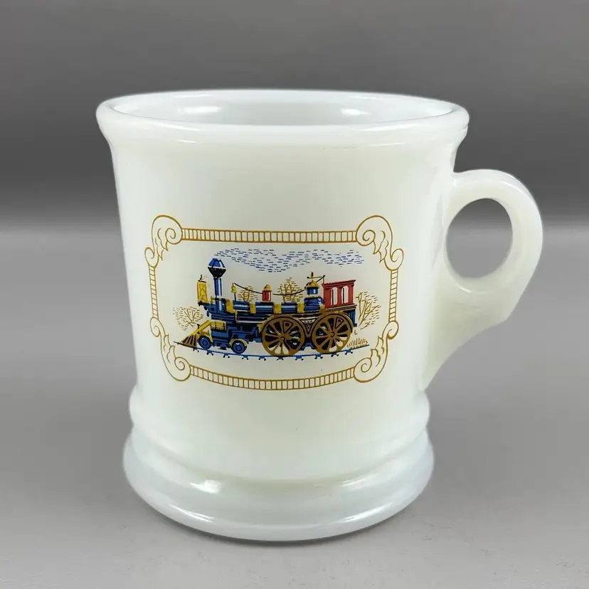 Vintage Avon Train Locomotive Milk Glass Steam Engine Shaving Mug 3.75" White