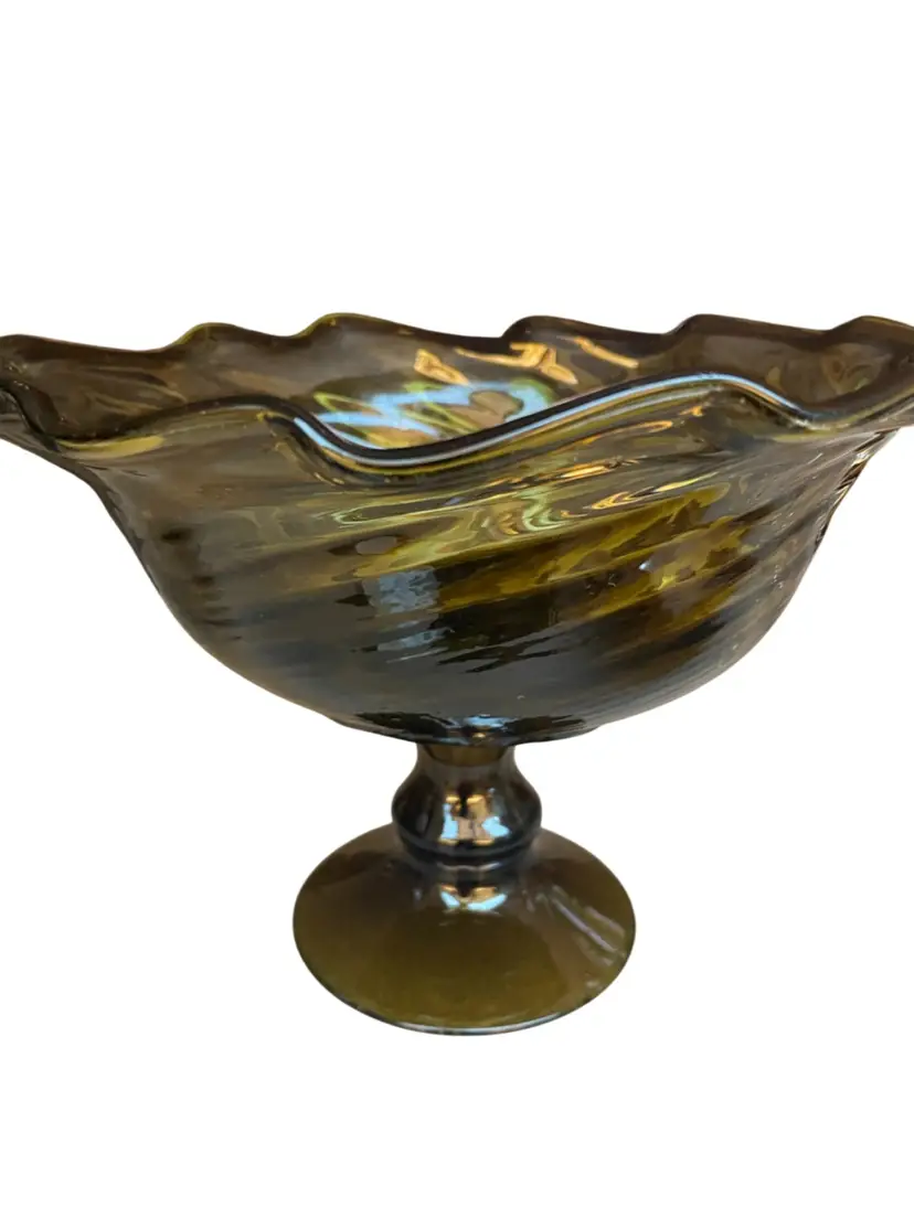Vintage Art Glass Bowl On Pedestal